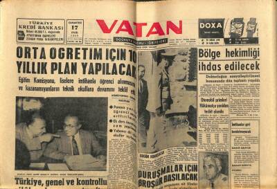 Vatan Gazetesi 17 Eylül 1960 - Orta Öğretim İçin On Yıllık Plan Yapılacak GZ78899 - 1