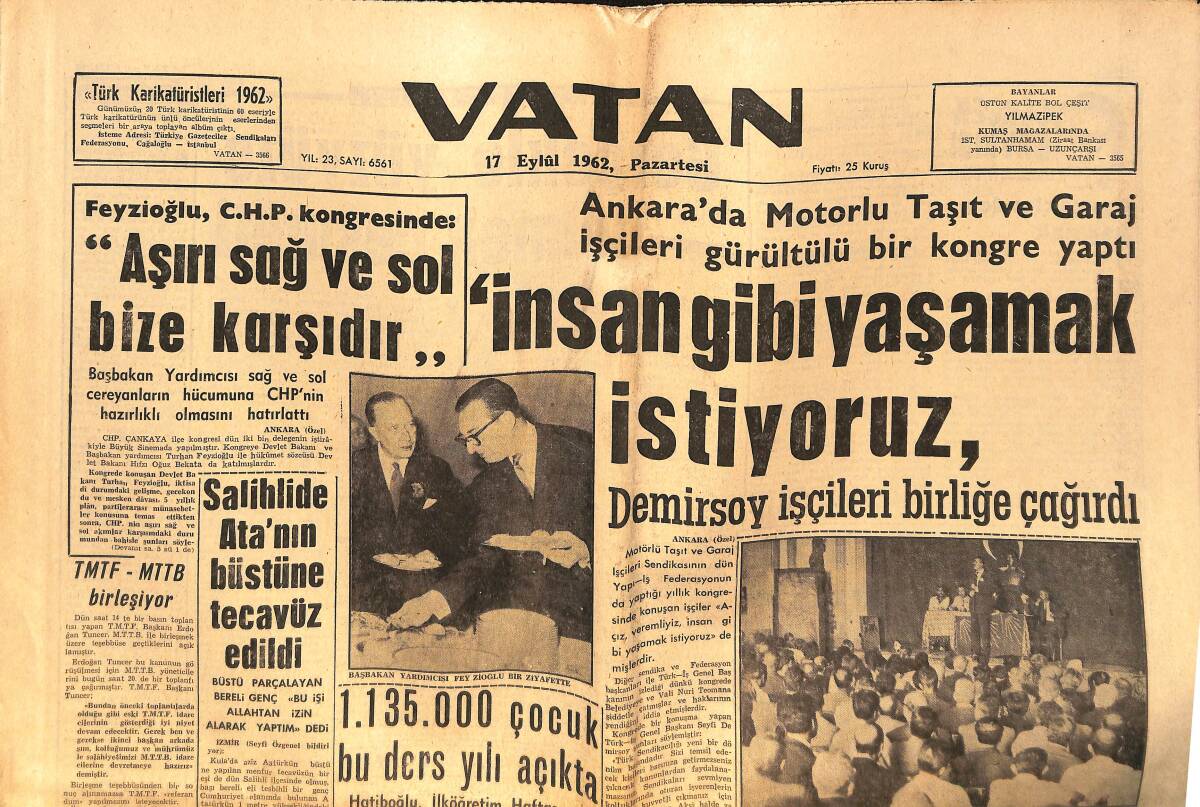 Vatan Gazetesi 17 Eylül 1962 - Thalmayer Olayı Bugün Mecliste Görülüşecek - Atletizmde Ruslar Şampiyon Oldular GZ149069 - 1