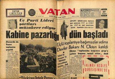 Vatan Gazetesi 17 Haziran 1962 - Kabine Pazarlığı Dün Başladı GZ78826 - 1