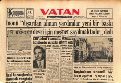 Vatan Gazetesi 17 Kasım 1958 - Milletlerarası Basın Enstitüsü Adnan Menderesi Protesto Ediyor GZ91103 - 1