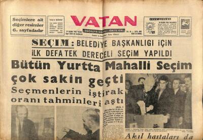 Vatan Gazetesi 17 Kasım 1963 - Bütün Yurtta Mahalli Seçim Sakin Geçti GZ64634 - 2