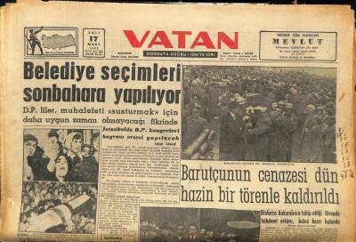 Vatan Gazetesi 17 Mart 1959 - Belediye Seçimleri Sonbahara Yapılıyor GZ86438 - 1