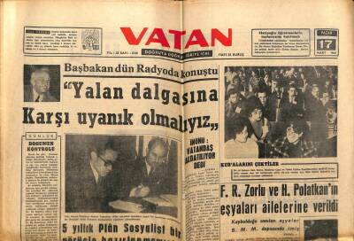 Vatan Gazetesi 17 Mart 1963 - Hasan Polatkanın Eşyaları Ailelerine Verildi GZ66105 - 1