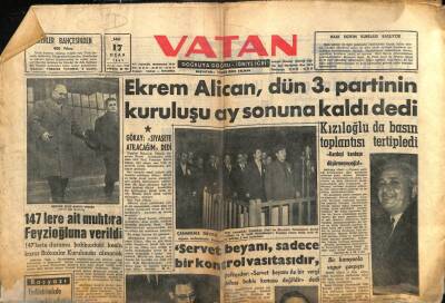Vatan Gazetesi 17 Ocak 1961 - Ekrem Alican,3. Partinin Kuruluşu Ay Sonuna Kaldı GZ75042 - 1