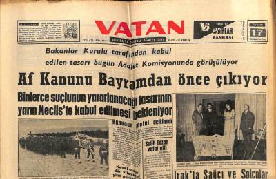 Vatan Gazetesi 17 Şubat 1963 - Af Kanunu Bayramdan Önce Çıkıyor GZ66085 - 2