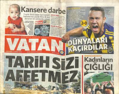 Vatan Gazetesi 17 Şubat 2016 - Rüzgar Çetin , Ağır Ceza Mahkemesinde Yargılanacak GZ100853 - 2