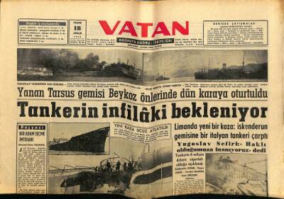 Vatan Gazetesi 18 Aralık 1960 - Beykoz Önlerinde Tankerin İnfilakı Bekleniyor GZ78862 - 1