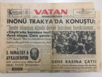 Vatan Gazetesi 18 Ekim 1957 - İnönü Trakyada Konuştu GZ52308 - 1