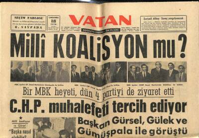 Vatan Gazetesi 18 Ekim 1961 - CHP Muhalefeti Tercih Ediyor GZ89202 - 1