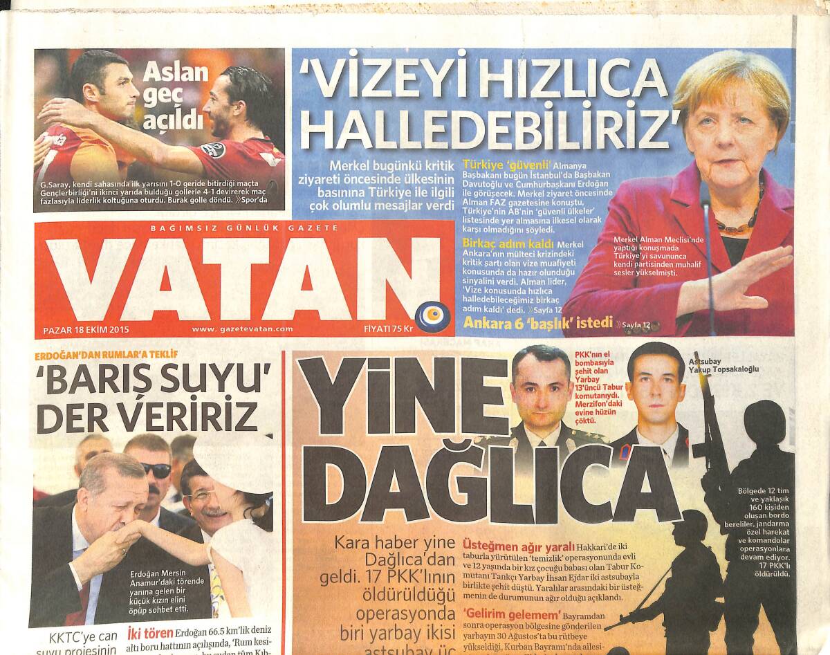Vatan Gazetesi 18 Ekim 2015 - Bahçeli'nin İlk Mitingi İstanbul'da - Merkel : Vize İçin Birkaç Adım Kaldı GZ159529 - 1