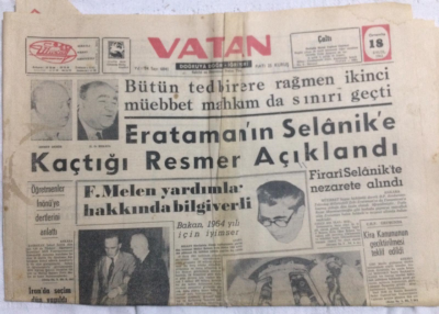 Vatan Gazetesi 18 Eylül 1963 - Eratamanın Selanike Kaçtığı Resmen Açıklandı - GZ21257 - 1
