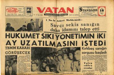 Vatan Gazetesi 18 Haziran 1963 - Hükümet Sıkı Yönetimin İki Ay Uzatılmasını İstedi GZ91445 - 1