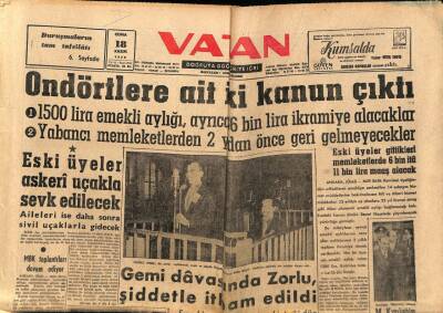 Vatan Gazetesi 18 Kasım 1959 - Ondörtlere Ait İki Kanun Çıktı GZ64647 - 2