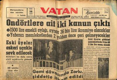 Vatan Gazetesi 18 Kasım 1960 - Gemi Davasında Fatin Rüştü Zorlu İtham Edildi GZ78775 - 1