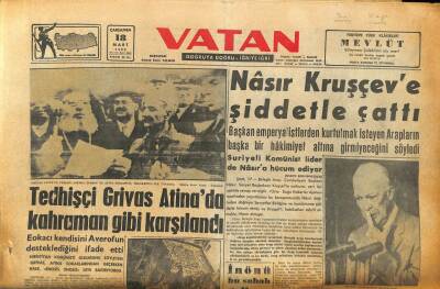 Vatan Gazetesi 18 Mart 1959 - Nasır Kruşçefe Şiddetle Çattı GZ86437 - 1