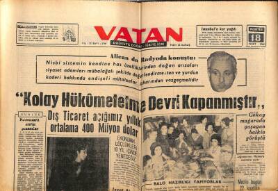 Vatan Gazetesi 18 Mart 1963 - Dış Ticaret Açığımız 400 Milyon Dolar GZ66104 - 2