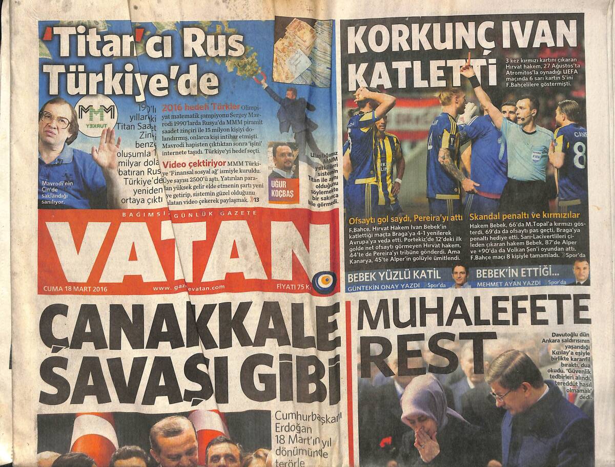 Vatan Gazetesi 18 Mart 2016 - Korkunç İvan Katletti - Dolar 2.84'e İndi Borsa Rekor Kırdı GZ154857 - 1
