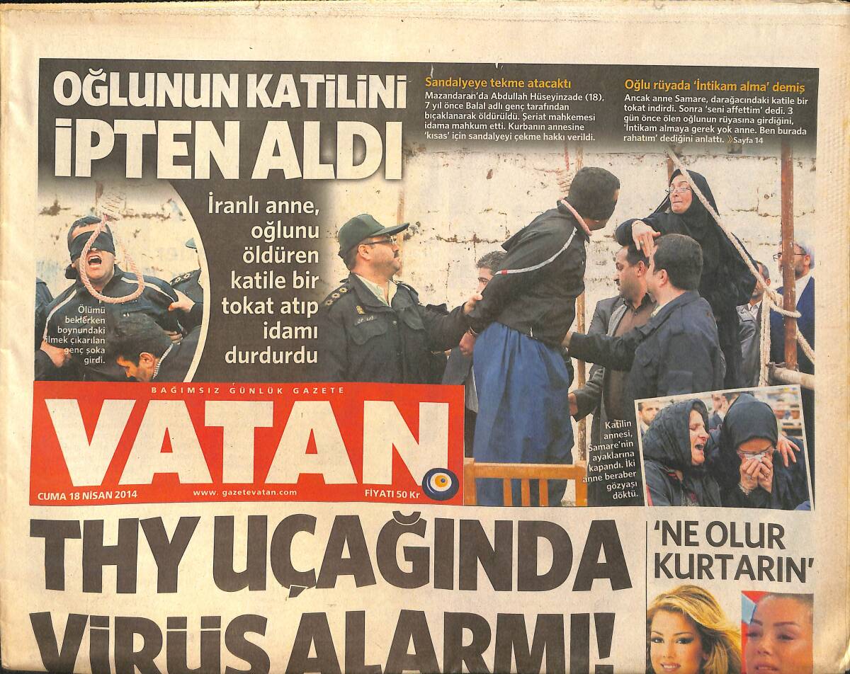 Vatan Gazetesi 18 Nisan 2014 - THY Uçağında Virüs Alarmı ! GZ159533 - 1