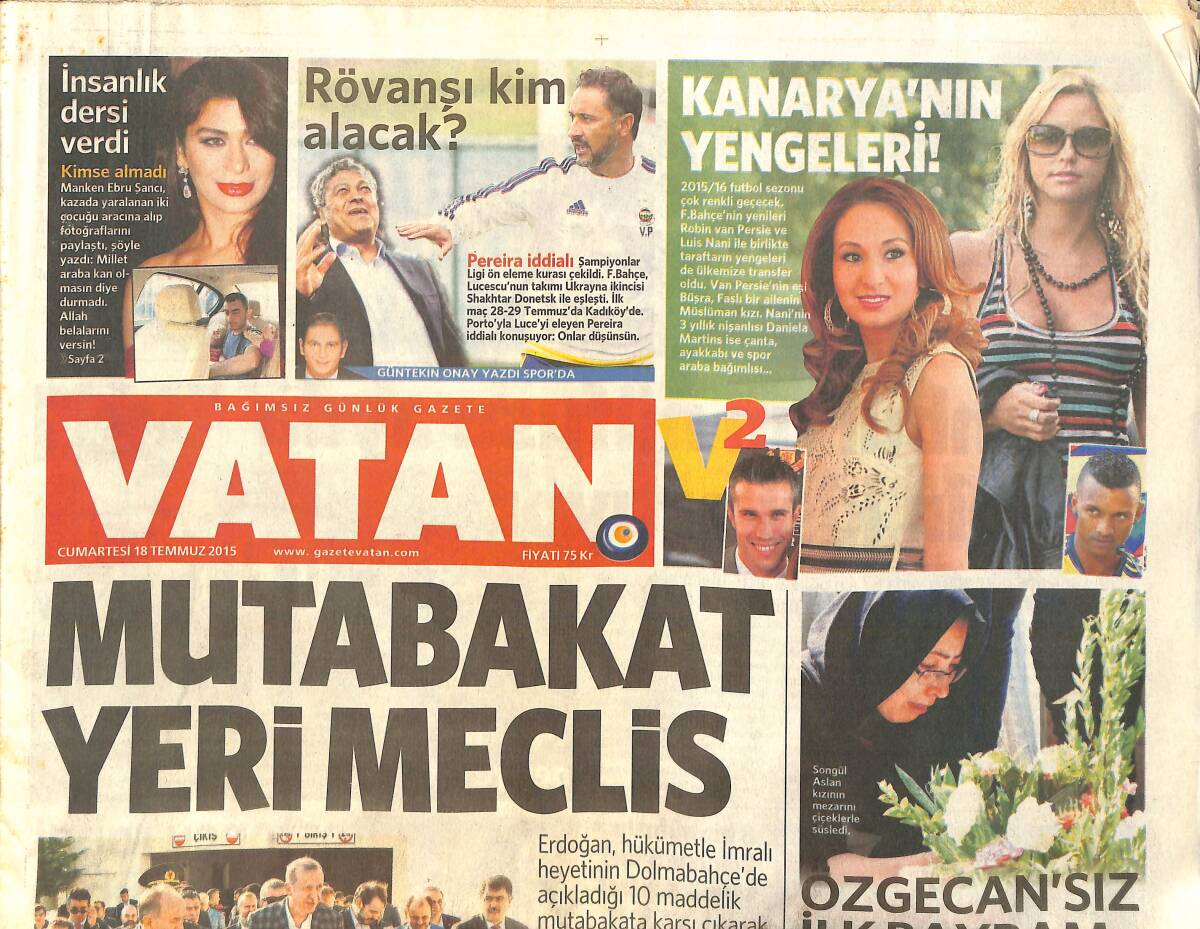 Vatan Gazetesi 18 Temmuz 2015 - Terraneo : Esas Endişe Onlarda - Özgecan'sız İlk Bayram GZ159522 - 1