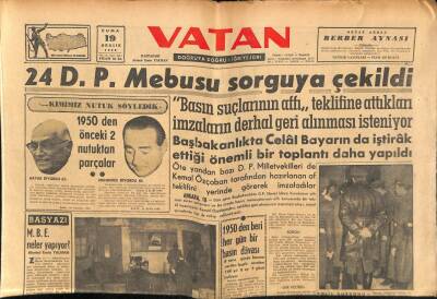 Vatan Gazetesi 19 Aralık 1958 - 24 DP Mebusu Sorguya Çekildi GZ64686 - 1
