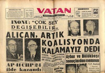 Vatan Gazetesi 19 Kasım 1963 - Alican Artık Koalisyonda Kalamayız Dedi GZ64632 - 1