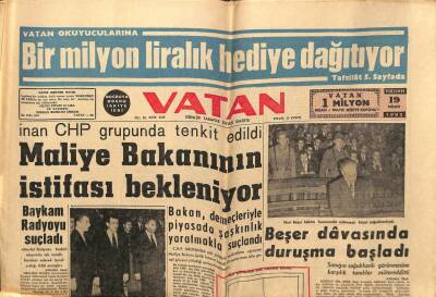 Vatan Gazetesi 19 Nisan 1962 - Maliye Bakanının İstifası Bekleniyor GZ64825 - 1