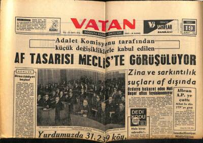 Vatan Gazetesi 19 Şubat 1963 - Zina Ve Sarkıntılık Suçları Af Dışında GZ66087 - 1