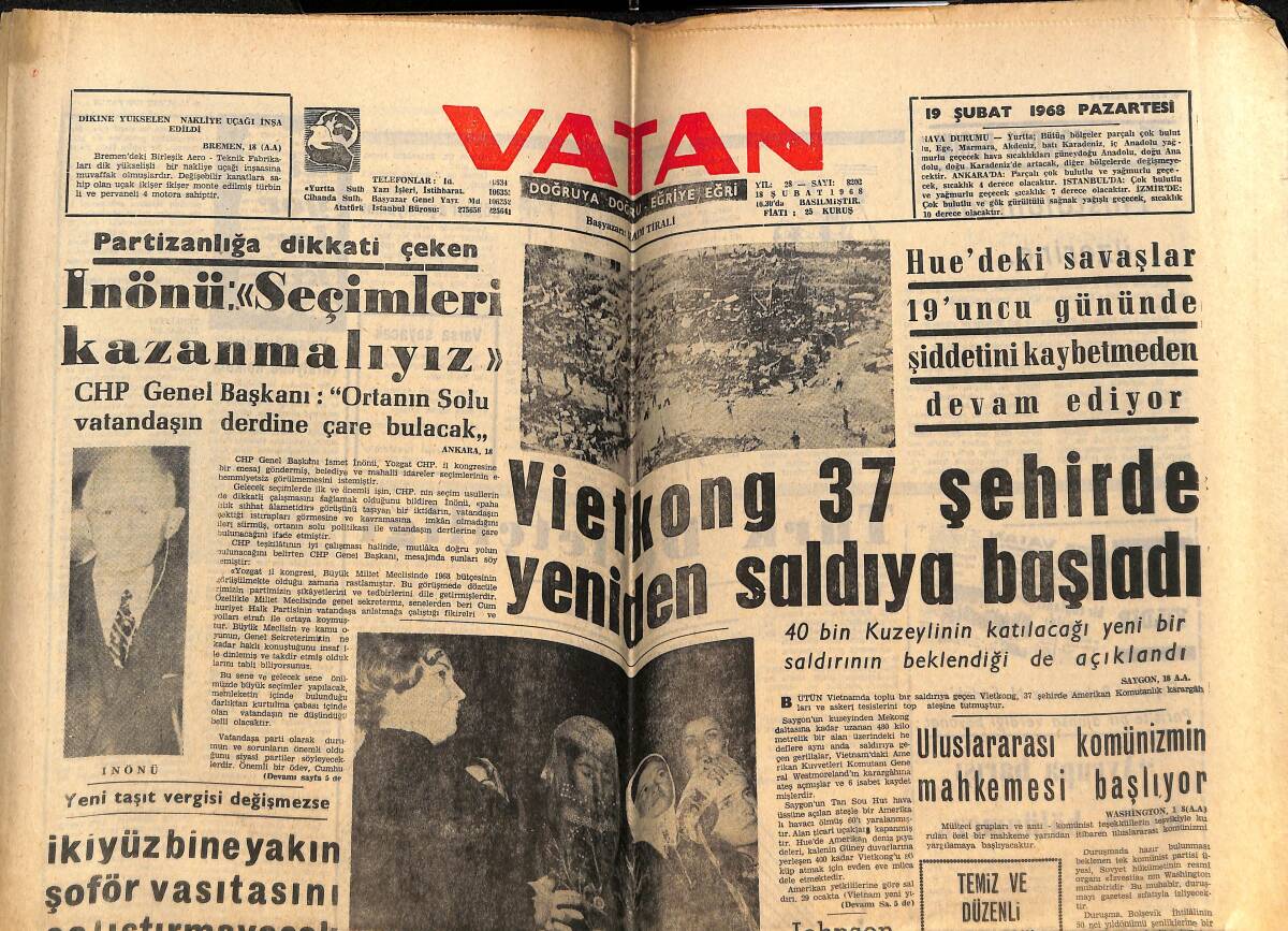 Vatan Gazetesi 19 Şubat 1968 - Amerikan Ordusunda Zenci Ayaklanmasına Müdahale Edebilecek Bir Kuvvet Kuruldu GZ148966 - 1