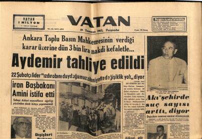 Vatan Gazetesi 19 Temmuz 1962 - İran Başbakanı Amini İstifa Etti GZ66094 - 2