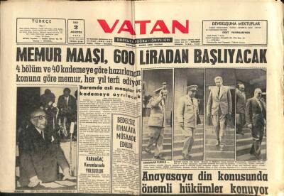 Vatan Gazetesi 2 Ağustos 1960 - Anayasaya Din Konusunda Önemli Hükümler Konuyor GZ102681 - 1