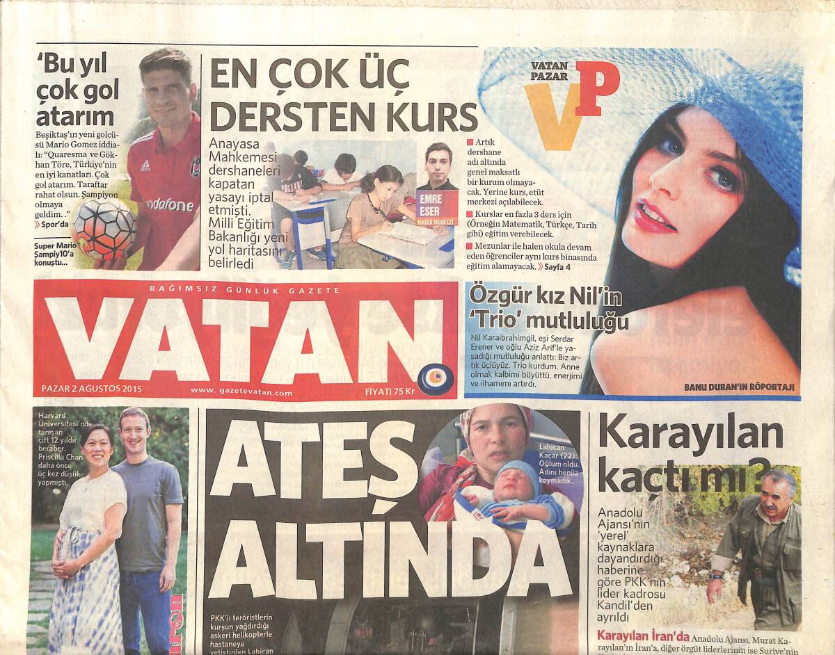 Vatan Gazetesi 2 Ağustos 2015 - Gomez Geldi Cenk Coştu - Sprite Reklam Kampanyası GZ159486 - 1