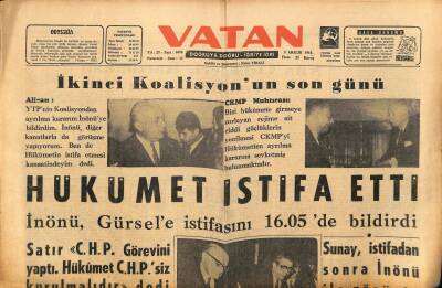 Vatan Gazetesi 2 Aralık 1963 - Hükümet İstifa Etti GZ75044 - 1