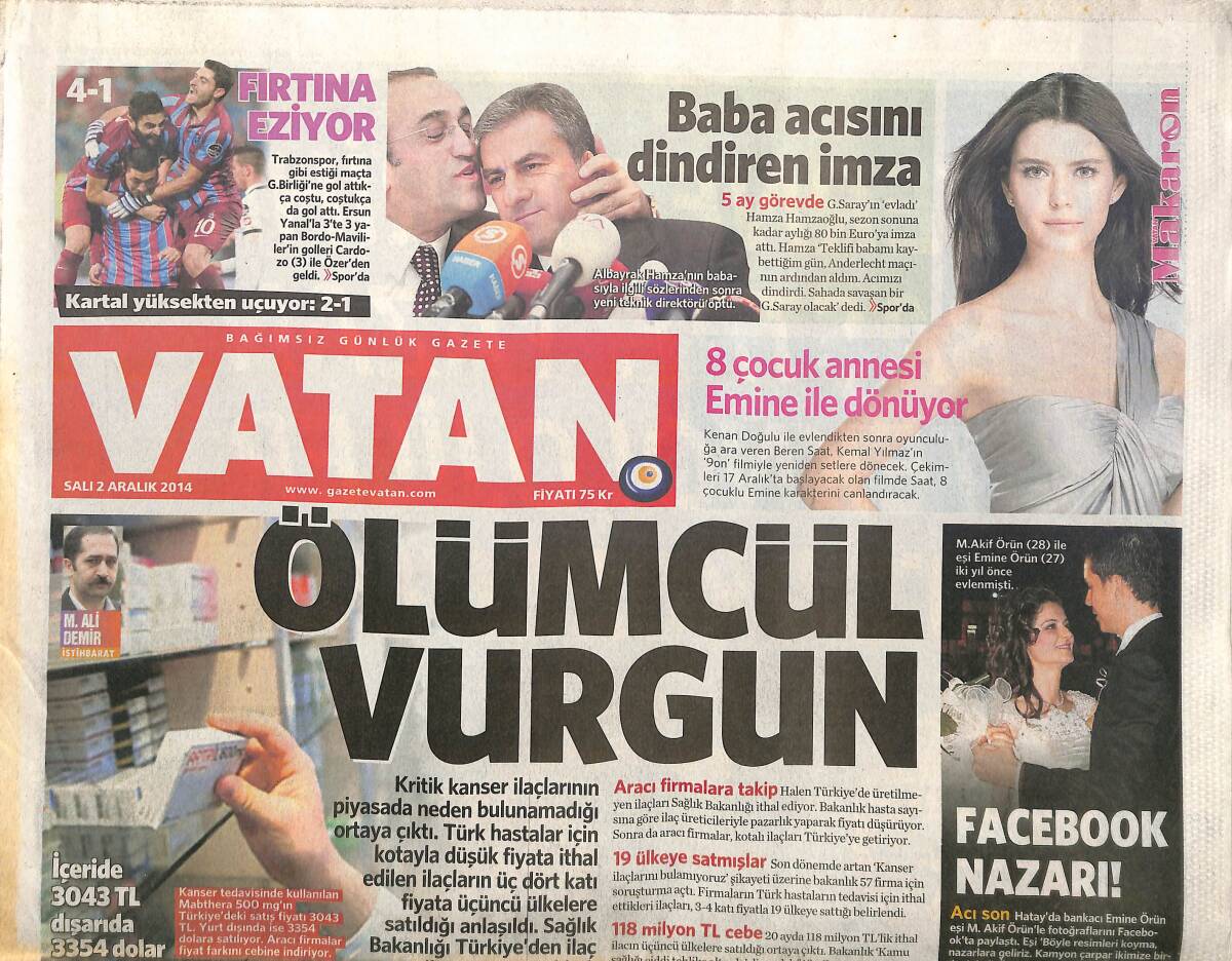 Vatan Gazetesi 2 Aralık 2014 - Türkiye G20 Başkanı - Nükleer Jeste İndirimli Gaz GZ160068 - 1