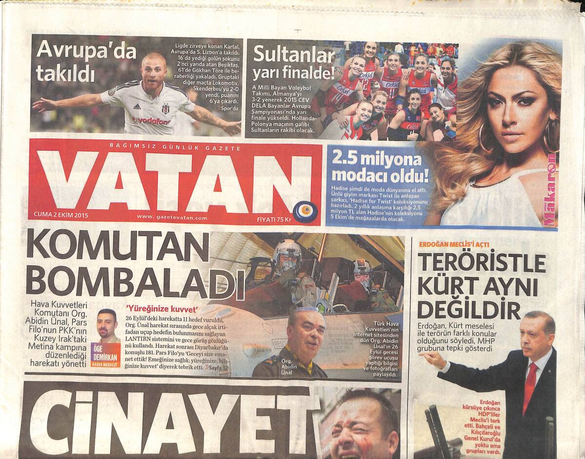 Vatan Gazetesi 2 Ekim 2015 - Ruslar Havadan Tahran Karadan - Kılıçdaroğlu : Endişeliyiz GZ159489 - 1