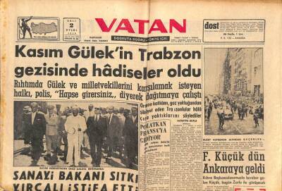 Vatan Gazetesi 2 Eylül 1958 - Kasım Gülekin Trabzon Gezisinde Hadiseler Oldu GZ83112 - 1