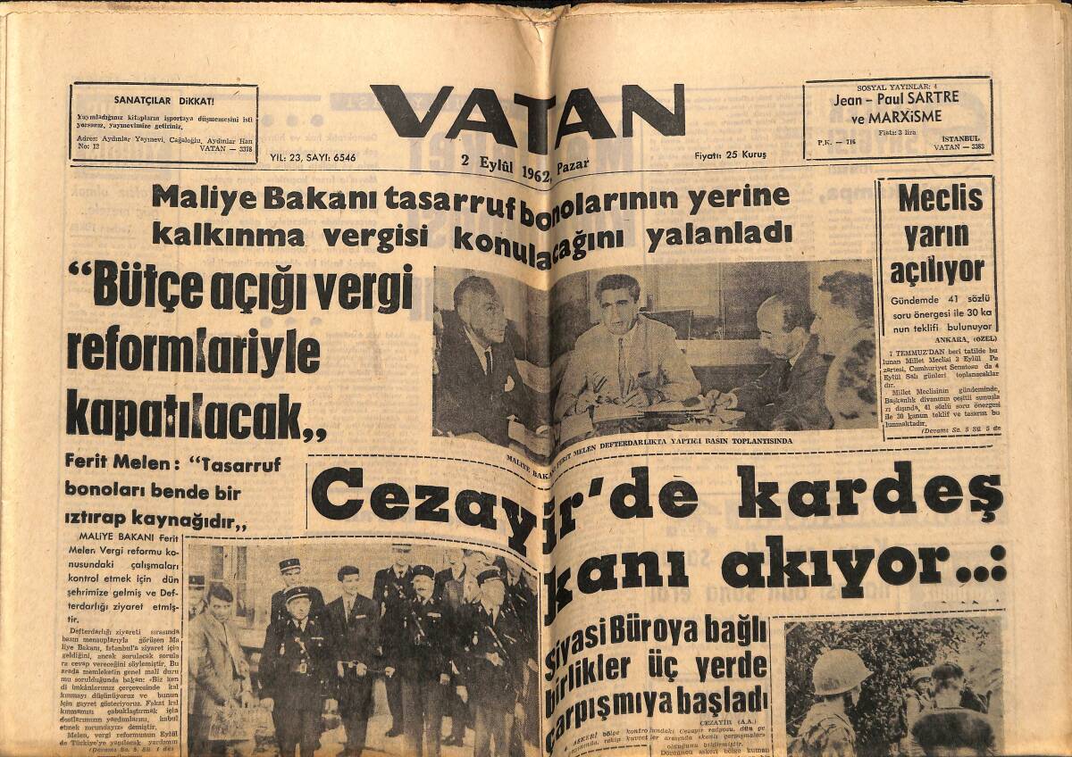 Vatan Gazetesi 2 Eylül 1962 - Cezayir'de Kardeş Kanı Akıyor - Beşiktaş Galatasaray'ı Ezerek Yendi GZ148894 - 1