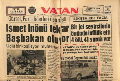 Vatan Gazetesi 2 Haziran 1962 - İsmet İnönü Tekrar Başbakan Oluyor GZ64922 - 2