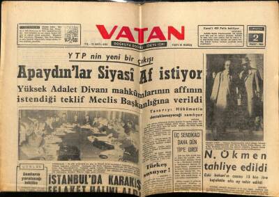 Vatan Gazetesi 2 Mart 1963 - Nedim Ökmen Tahliye Edildi GZ78823 - 1