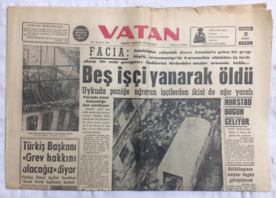 Vatan Gazetesi 2 Nisan 1962 - Facia,Beş İşçi Yanarak Öldü - GZ21266 - 1