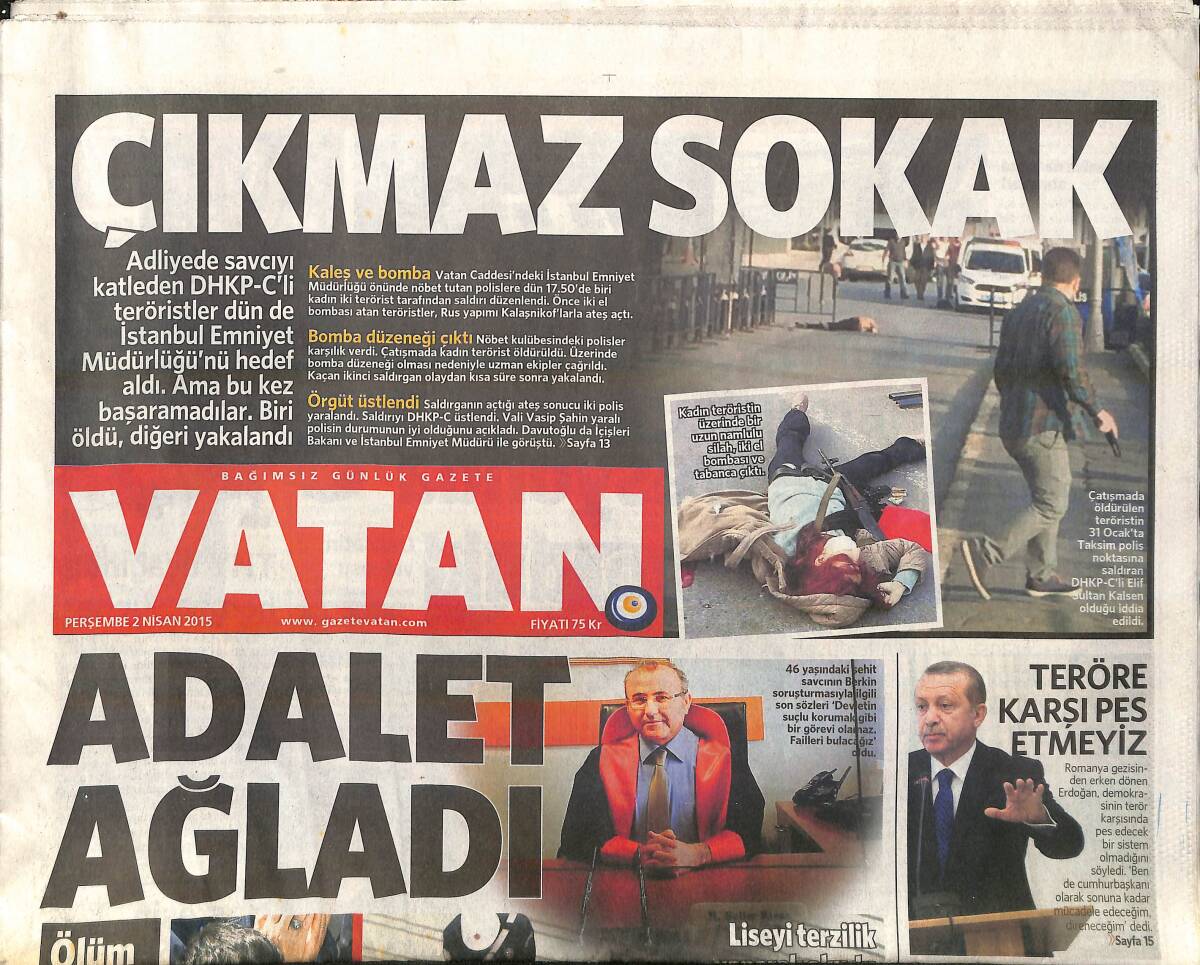 Vatan Gazetesi 2 Nisan 2015 - Enver Paşa Müzayedesi - TSK , Kumpasa Ceza İstedi GZ160078 - 1
