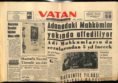 Vatan Gazetesi 2 Ocak 1963 - Adanada ki Mahkumlar Affediliyor GZ78760 - 1