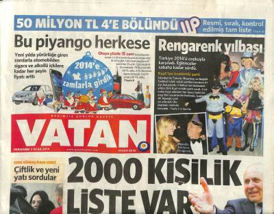 Vatan Gazetesi 2 Ocak 2014 - Burhan Kuzu 2000 Kişilik Liste Var GZ107504 - 1