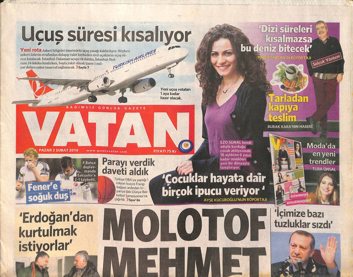Vatan Gazetesi 2 Şubat 2014 - Serenay Sarıkaya: Geleceği Düşünmüyorum - Leonardo DiCaprio: Çok Yokluk Çektim GZ154851 - 1
