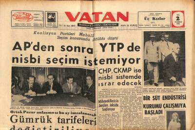 Vatan Gazetesi 2 Temmuz 1963 - APden Sonra YTP de Nisbi Seçim İstiyor GZ90499 - 1