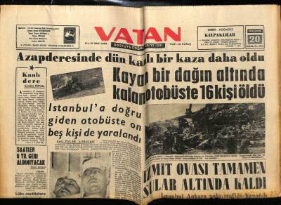 Vatan Gazetesi 20 Aralık 1962 - İzmit Ovası Tamamen Sular Altında Kaldı GZ89189 - 1