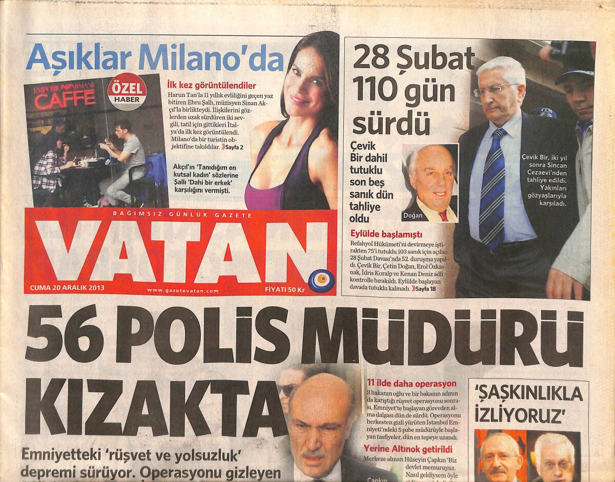 Vatan Gazetesi 20 Aralık 2013 - 56 Polis Memuru Kızakta - Nur Nadir'i de Dolandırdılar -CHP'den ABD'ye Ziyaret GZ136325 - 1