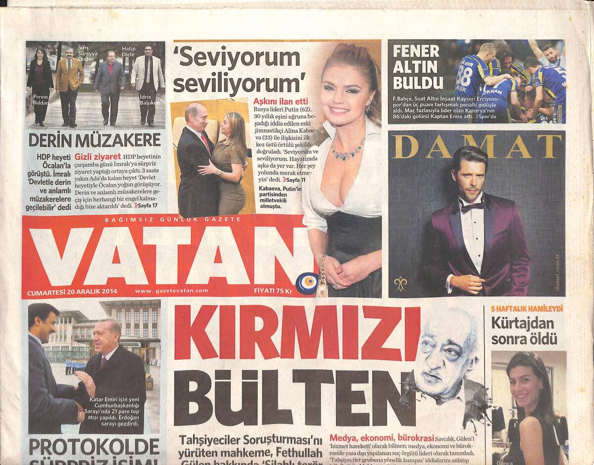Vatan Gazetesi 20 Aralık 2014 - Protokolde Sürpriz İsim - Fener Altın Buldu - Mustafa Sarıgül Bıraktı Hayri İnönü Tek Kaldı GZ136368 - 1