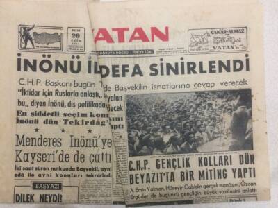 Vatan Gazetesi 20 Ekim 1957 - Menderes İnönüye Kayseride De Çattı GZ52313 - 1