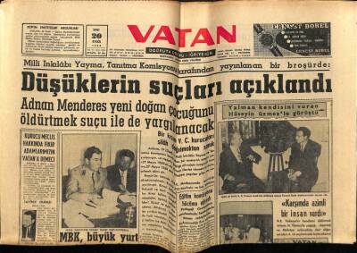 Vatan Gazetesi 20 Eylül 1960 - Adnan Menderes Yeni Doğan Çocuğunu Öldürtmek Suçu İle de Yargılanacak GZ78896 - 1