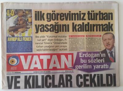 Vatan Gazetesi 20 Eylül 2007 - Erdoğan İlk Görevimiz Türban Yasağını Kaldırmak GZ28374 - 1